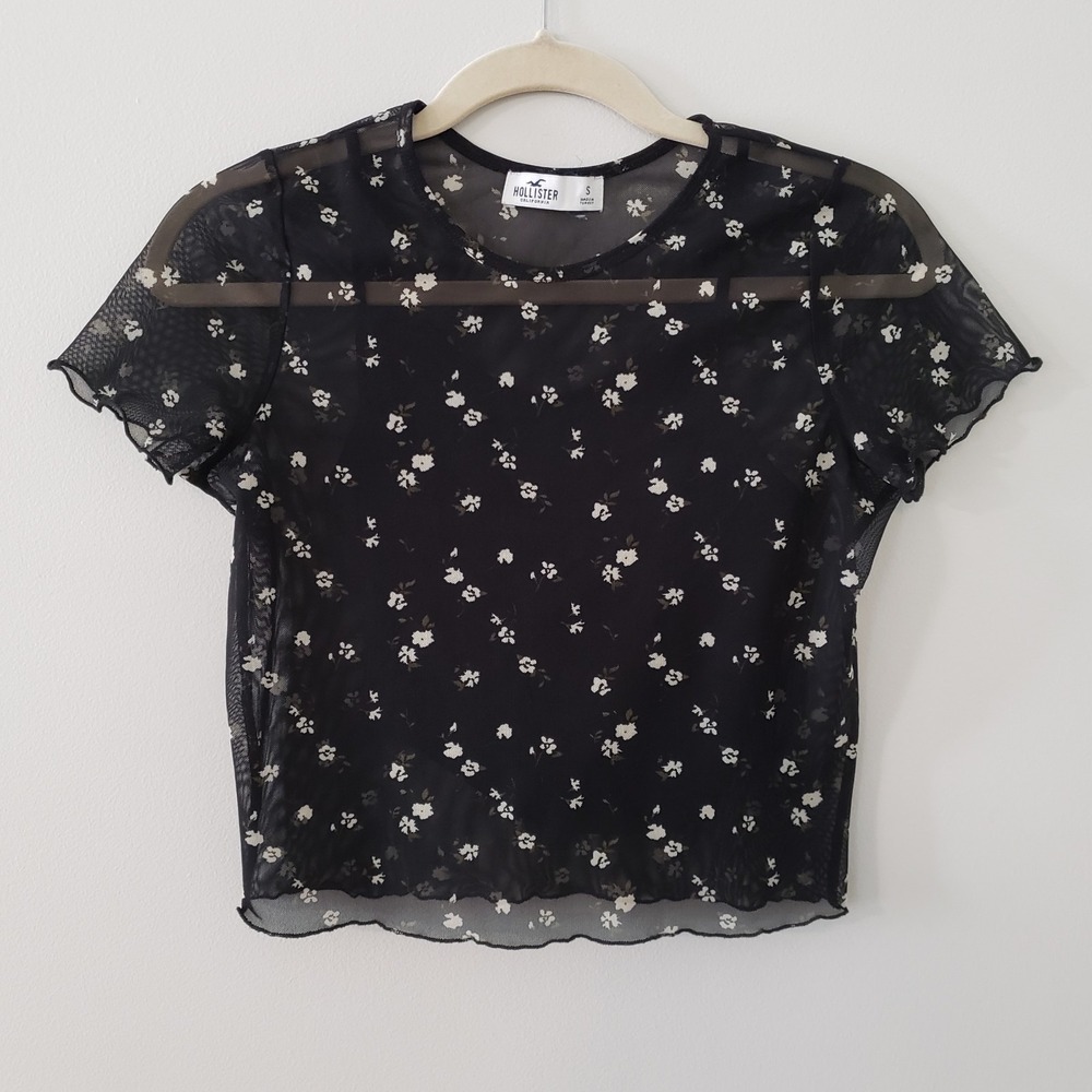 Hollister Y2K Cropped Floral Top Small Dainty Feminine Sheer Overlay Romantic